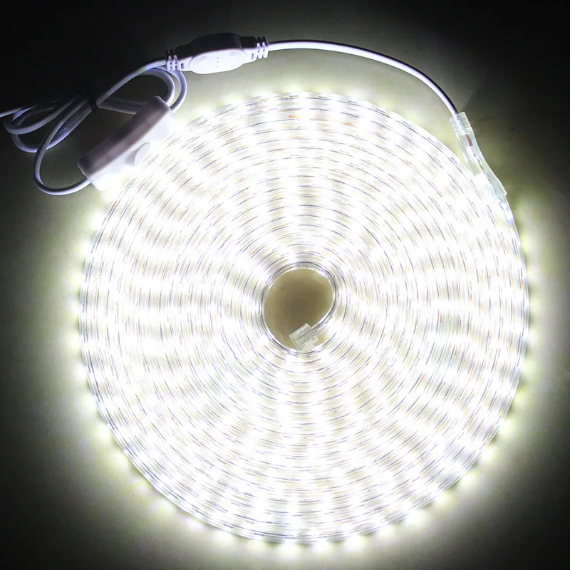 SMD 5050 LED Strip with Switch Waterproof LED Strip Lights 220 V LED Strip 220V Led Tape White Light 3m 5m 10m 15m Led Ribbon