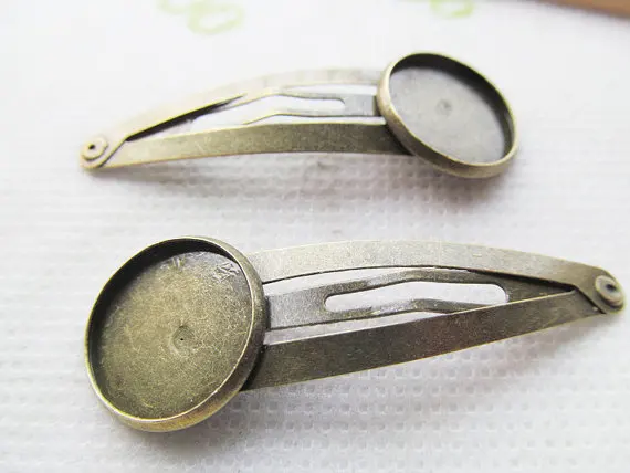 

60pcs Antique Bronze/Silver tone Blank Hair Clip Charm,Base Setting Tray Bezel,fit 16mm Cabochon,Clip Safety Pin/Brooch Backside