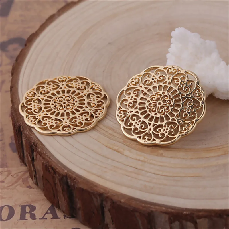 Hot Jewelry DIY Connectors Zinc Based Alloy Flower Gold Color Filigree Charms For Handmade Necklace Bracelet Components , 2 PCs