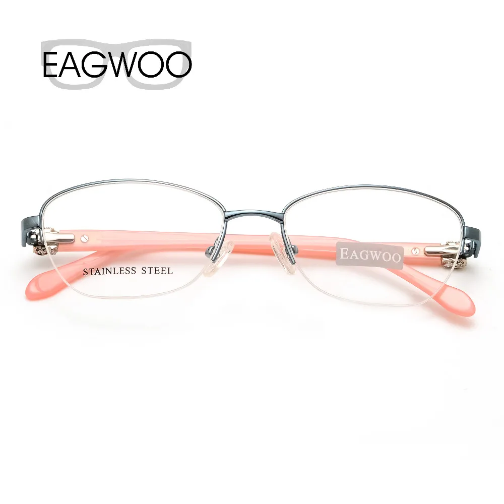 EAGWOO Women Vintage Designed Diamond Eyeglasses Half Rim Optical Frame Prescription Brand Eye Glasses Green Pink Blue 7815