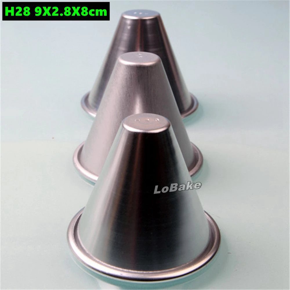 (5pcs/lot) 9*2.8*8cm cone conus shape aluminium jelly pudding tart cake cheese molds for DIY bakery accessories