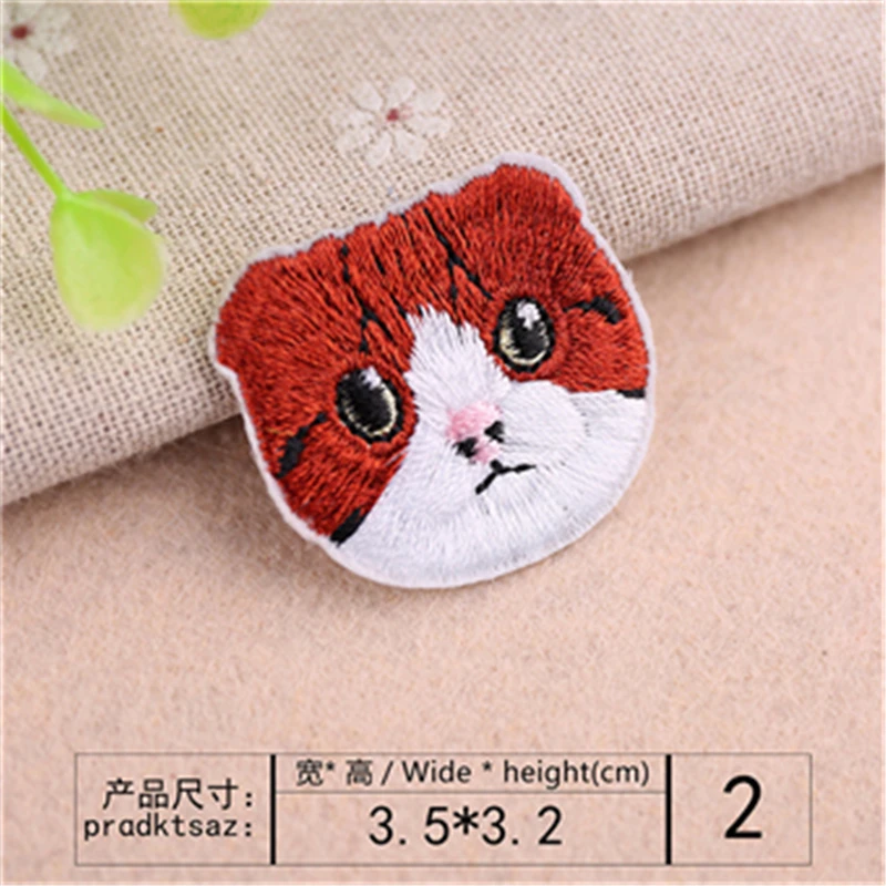 10 PCS AHYONNIEX Cute Cat Head And Fish Series Patches Embroidery Fashion Iron On Fabric Stickers Clothing Bags Accessories