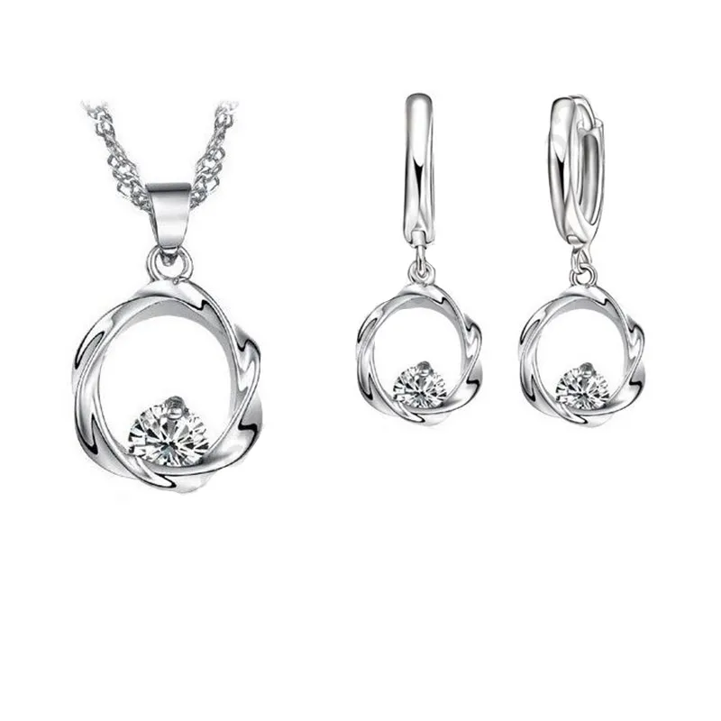 Ensemble de bijoux de mariage en argent Sterling 925 pour femme, pendentifs en forme de cœur, boucles d'oreilles