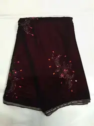 5Y/pc beautiful wine elastic silk chiffon african smooth and soft velvet lace fabric with crystal for clothes JV4-2