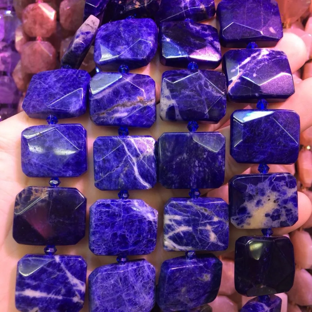 square shape natural sodalite beads natural stone DIY loose beads for jewelry making strand 15