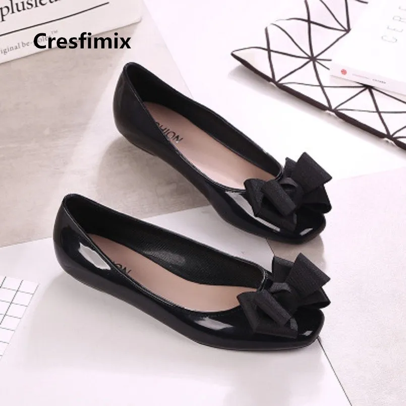 Women Fashion Comfortable Soft Jelly Flat Shoes Lady Waterproof Bow Tie Flats Cute Sweet Shoes Zapatos Planos De Mujer E377