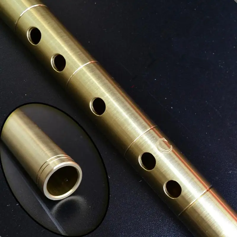 Brass Metal Flute Dizi C Key Metal Flauta Profesional Transverse Flute Musical Instrument One Section Self-defense Weapon Flauta