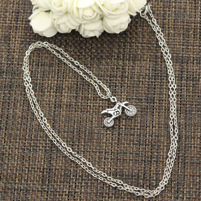 New Fashion Motorcycle Motorcross Pendants Round Cross Chain Short Long Mens Womens DIY Silver Color Necklace Jewelry Gift