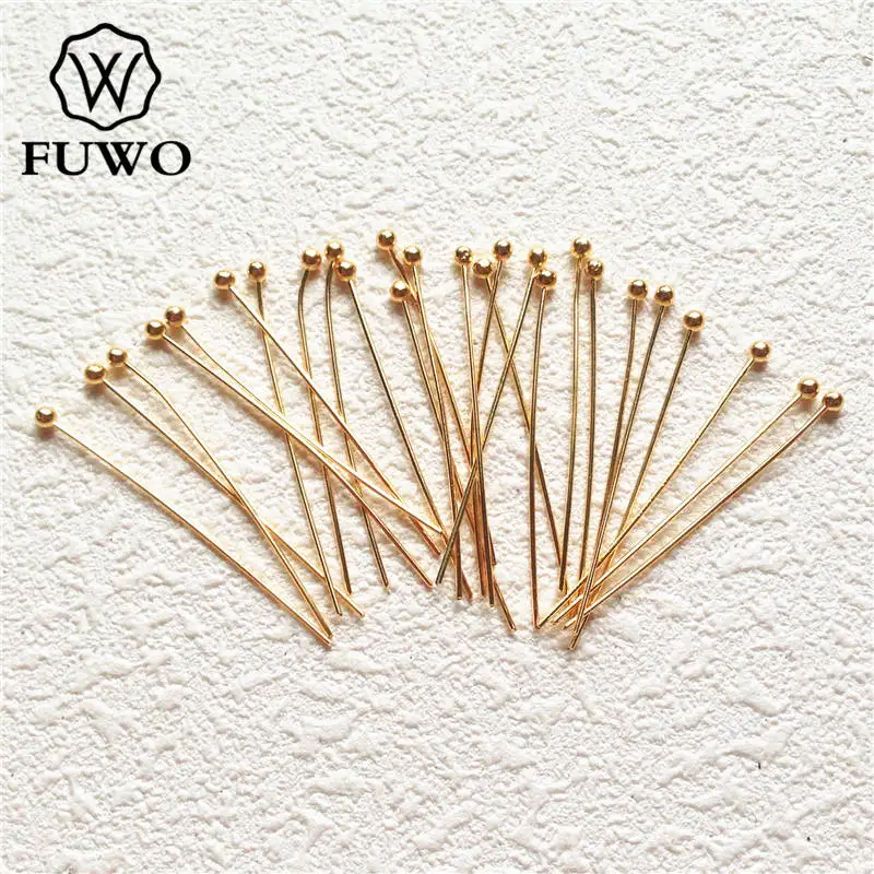 FUWO Gold Color Plated Brass Ball Needle Connect Clasps High Quality Ball Headpins Head Pins Jewelry Accessories B004 1.8*30mm