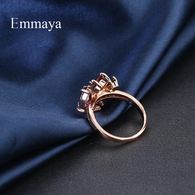 Emmaya Brand Fashion Shiny Romantic Rose Gold Color AAA Multicolor Zircon Jewelry Rings For Women Elegance Wedding Gift Party