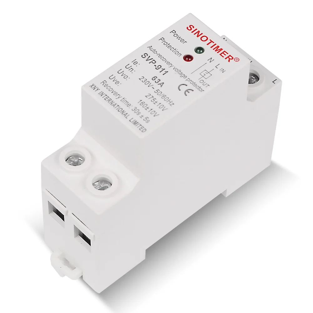 MINI Size 27mm 230V AC 63A Din Rail Automatic Recovery Reconnect Over Under Voltage Relay Protective Breaker Voltage Protector