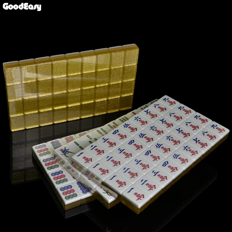 40mm Luxury Mahjong Set Mahjong Games Chinese Mahjong Set 144 Pcs  Home Games Chinese Funny Family Table Board Game Silver Gold