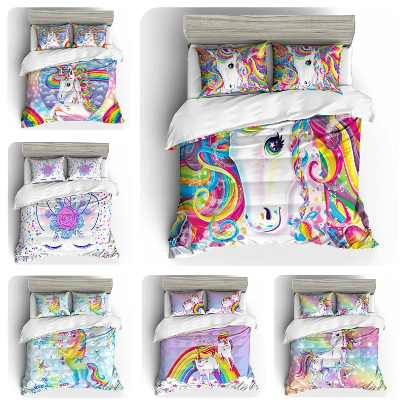 

Dream NS Cartoon Bedding Set Polyester Fiber Duvet Cover Dream Unicorn Style Printing Quilt Cover Pillow Case Home Bedding Set