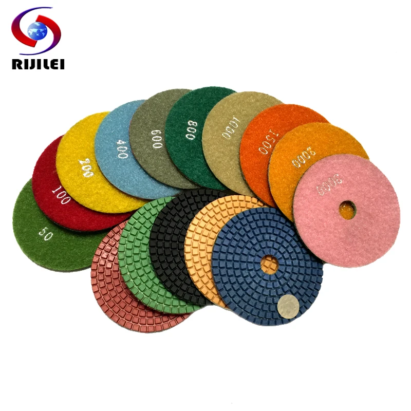 RIJILEI 10 Pcs/Lot 4 Inch/100mm Wet Polishing Pads/Granite Polishing Pads /Diamond Polishing Pad For Marble Diamond Tools (4DS1)