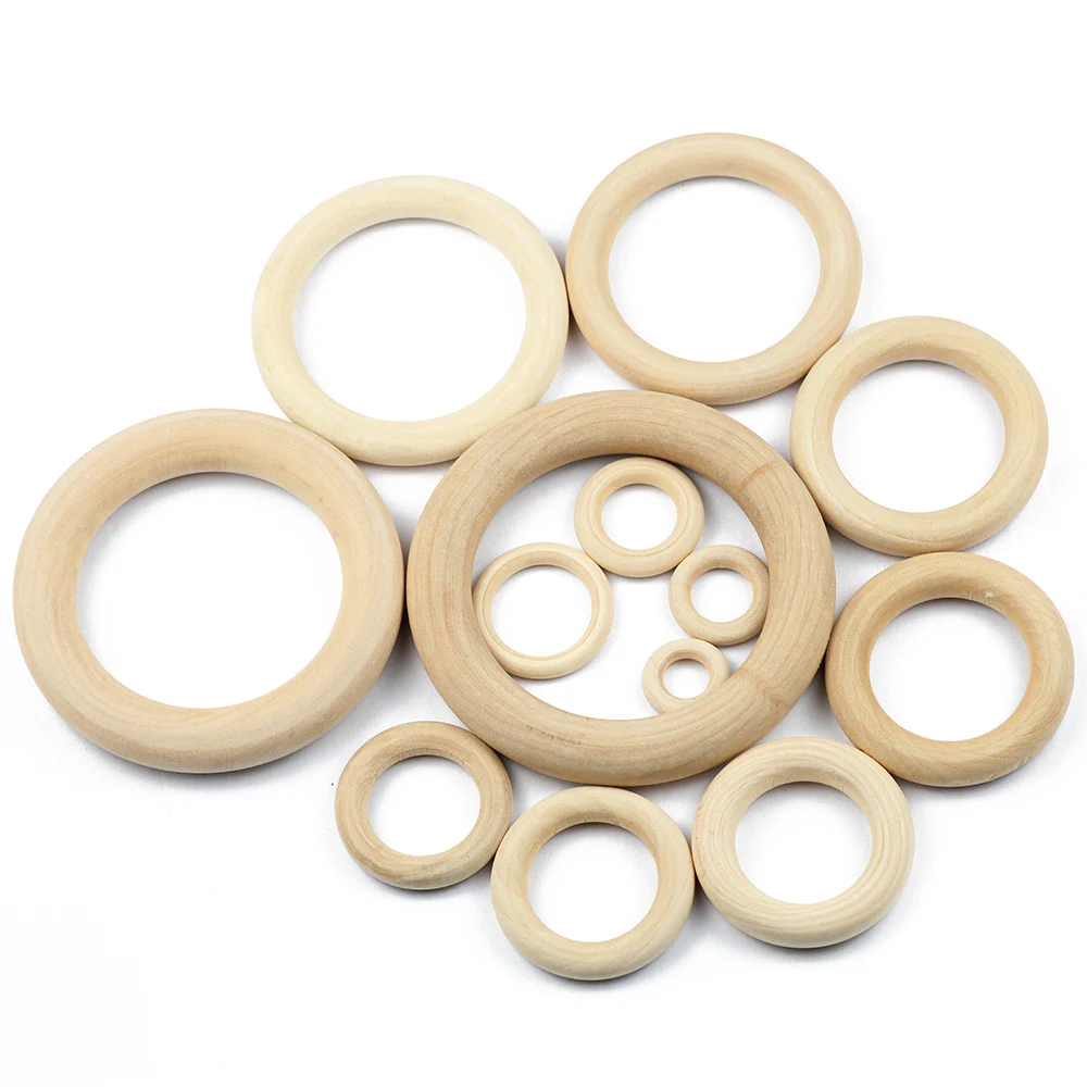 JHNBY DIY 20-95mm Wooden Beads Connectors Teething Circles Rings Natural Wood Lead-Free Beads For DIY Bracelets Jewelry Making