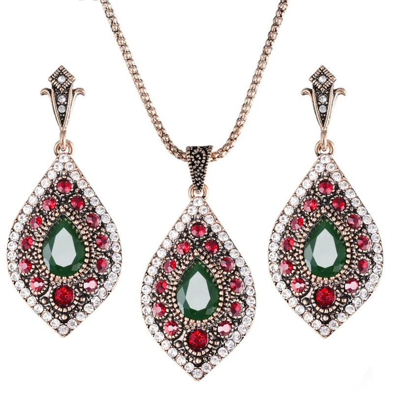 New Luxury Imitation Vintage Jewelry Sets For Women Bridal Wedding Jewelry Indian Ethnic Turkish Engagement  Wedding Accessories