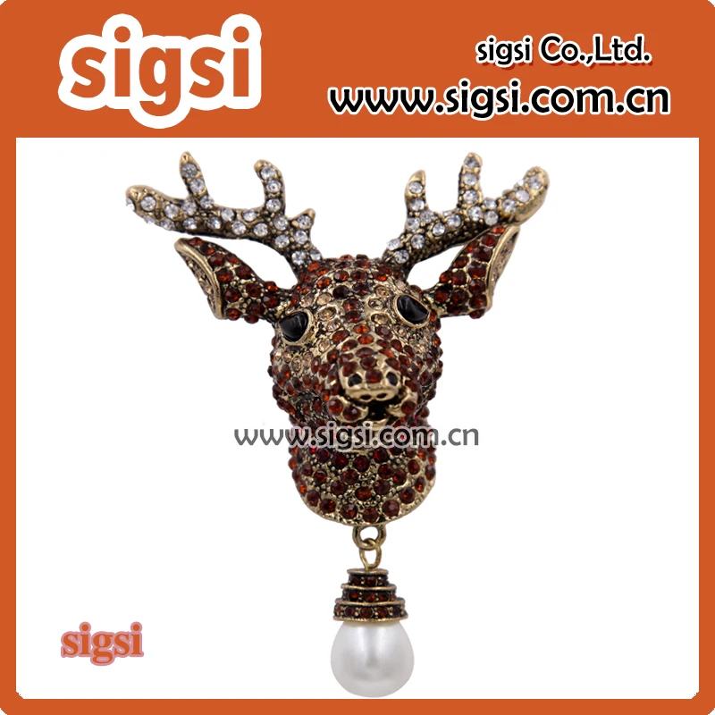 

cute rhinestone deer pearl brooch