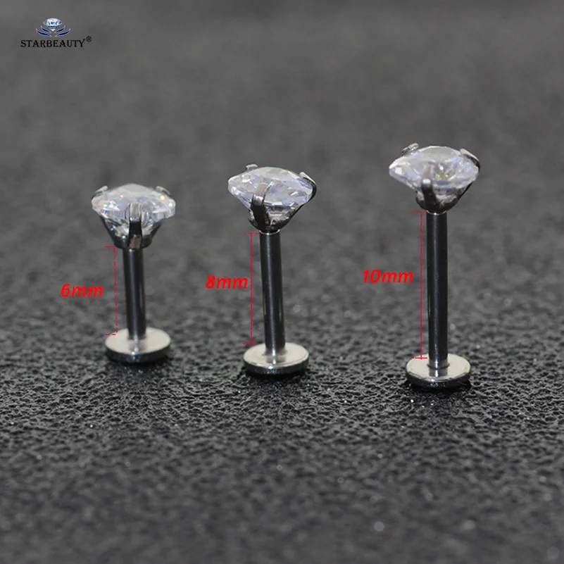 Starbeauty 1pc 16Gx6/8mm 3/4/5mm Heart Gem Nose Ring Ear Nose Piercing Nariz Labret Lip Helix Piercing Tragus Earring Jewelry