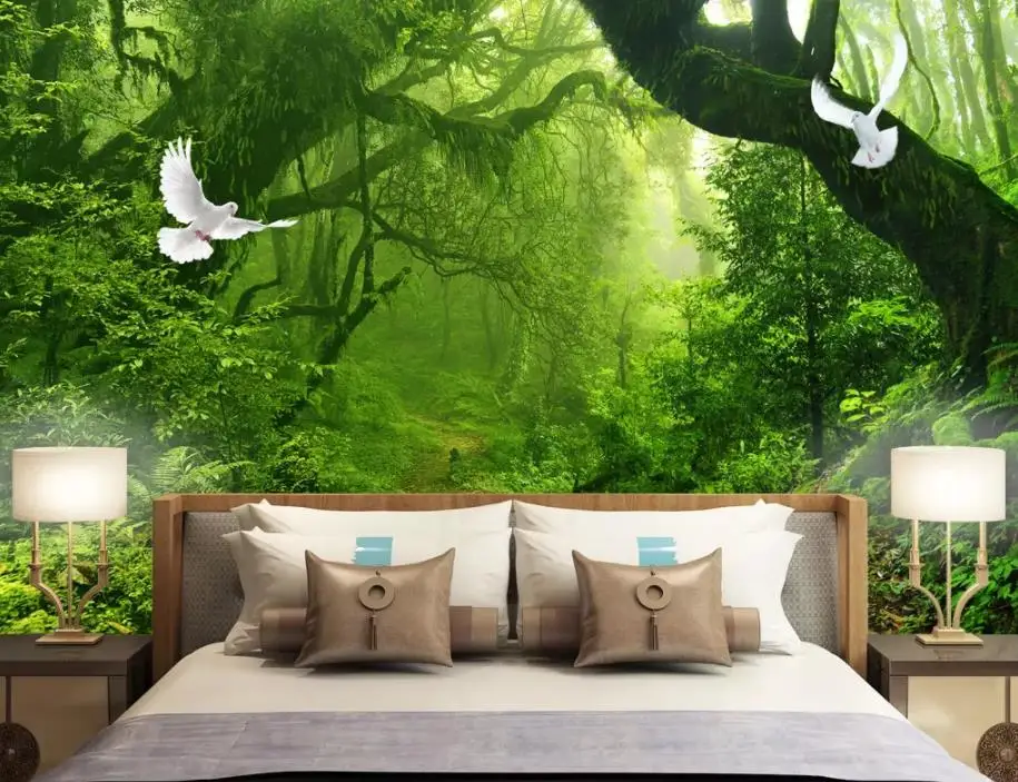 

Living Room Wallpaper 3D Painting Green forest big tree 3D TV background wall Custom Any Size Mural Wallpaper