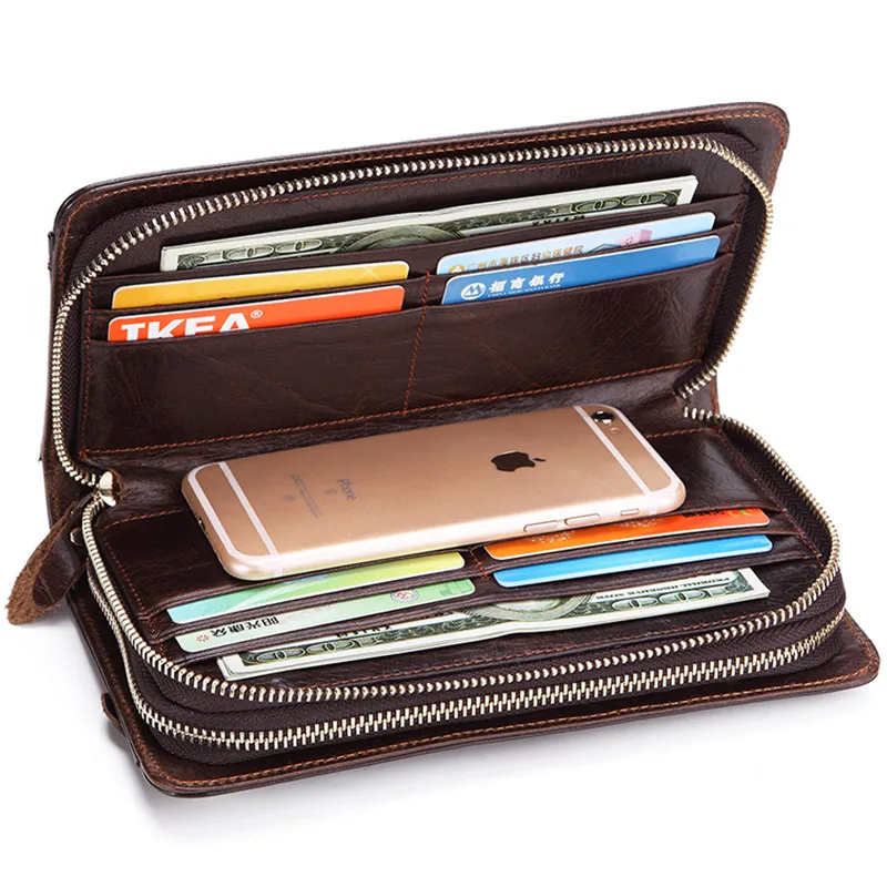 

Men's Large Business Clutch Wallet Men Genuine Leather Clutch Bag Purse Long Design Zipper Male Casual Money Bag For Phone