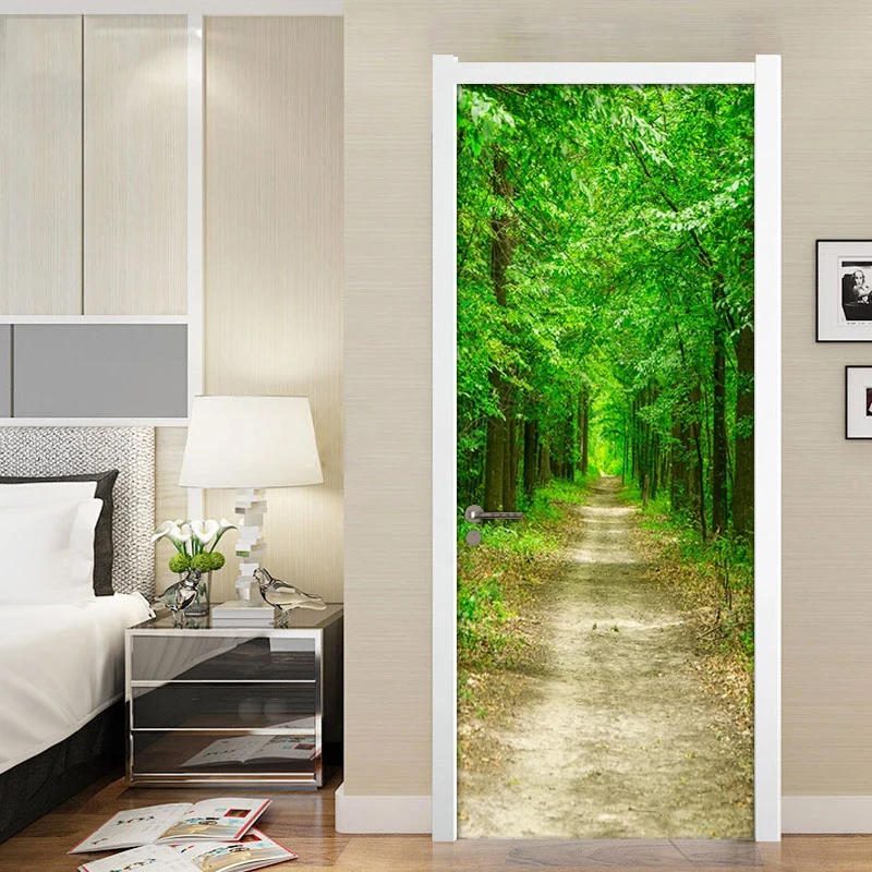 

Forest Path 3D Living Room Study Bedroom Door Decoration Stickers Bathroom Waterproof Self-adhesive Door Mural Vinyl Wall Paper