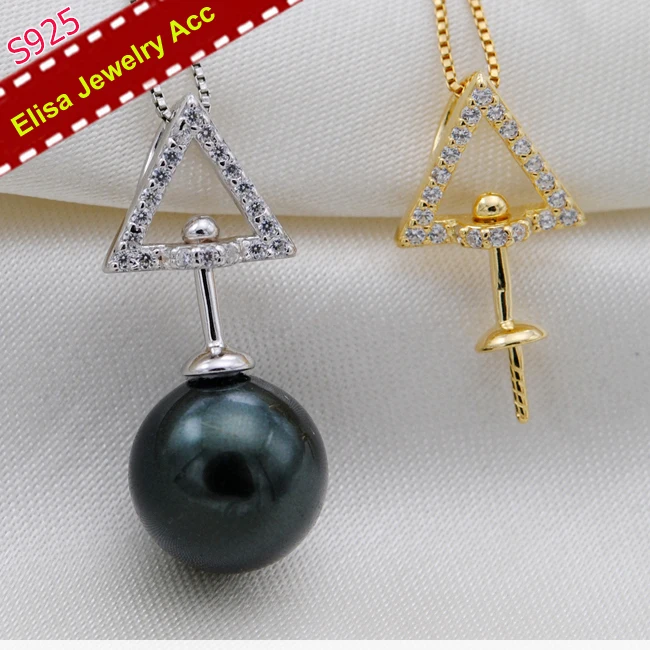 S925 Sterling Silver Triangle Pearl Pendant Jewelry Findings Women DIY Pearl Pendant Components Silver&Gold Colors 3Pcs/Lot