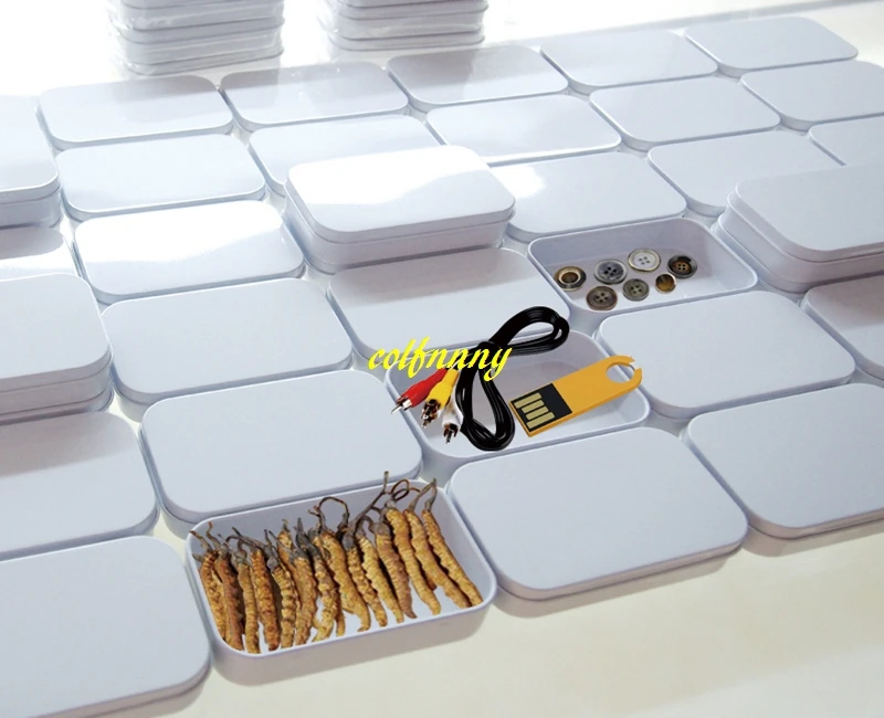 

600pcs/lot 9.5cmx6cmx2.1cm Black & White Plain Iron Tin box Metal Rectangle tea candy business card usb storage box case M01