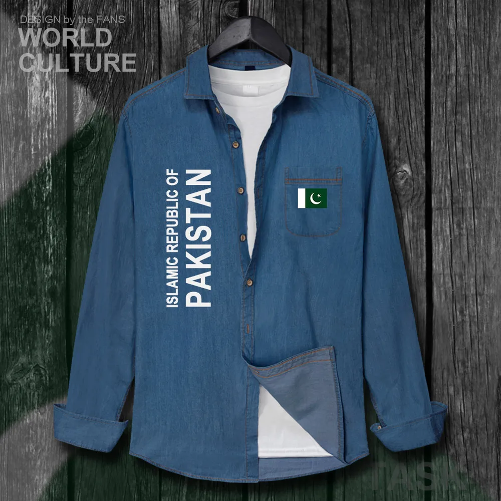 Pakistan PAK Pakistani Islam Men Autumn Cotton Turn-down Collar Jeans Shirt Long Sleeve Cowboy Coat fashion Clothes Flags Tops