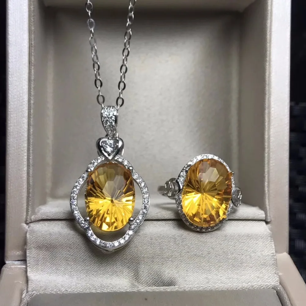 

7 carat natural citrine set, the latest cutting process, popular front, 925 silver, exaggerated gem