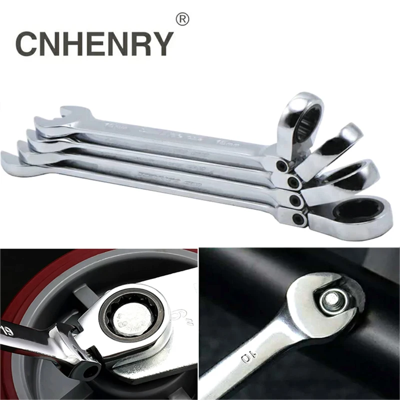 6pcs 8-19 Universal Head Wrench key Ratchet Combination Flexible Head Ratchet Spanner Set for Car Repair With Plastic Rack