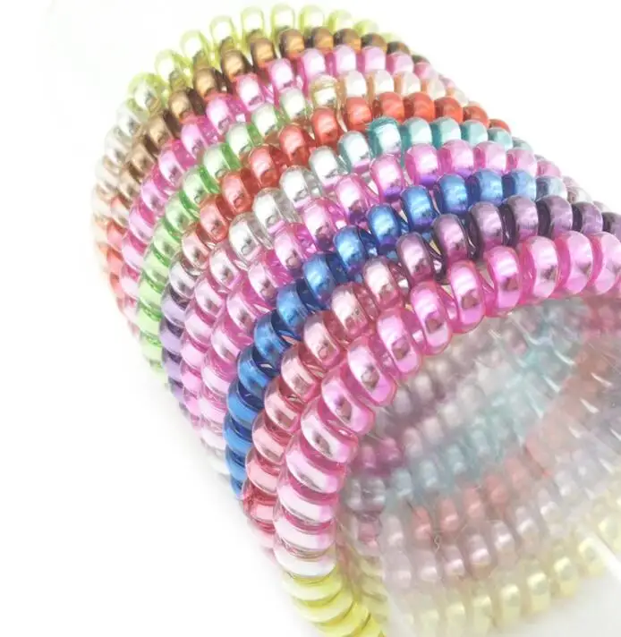 10 PCS Thin Colorful Telephone Wire Elastic Hair Bands Rope Gum Hair Ring Spiral Rubber Bands Hair Accessories For Women Girl