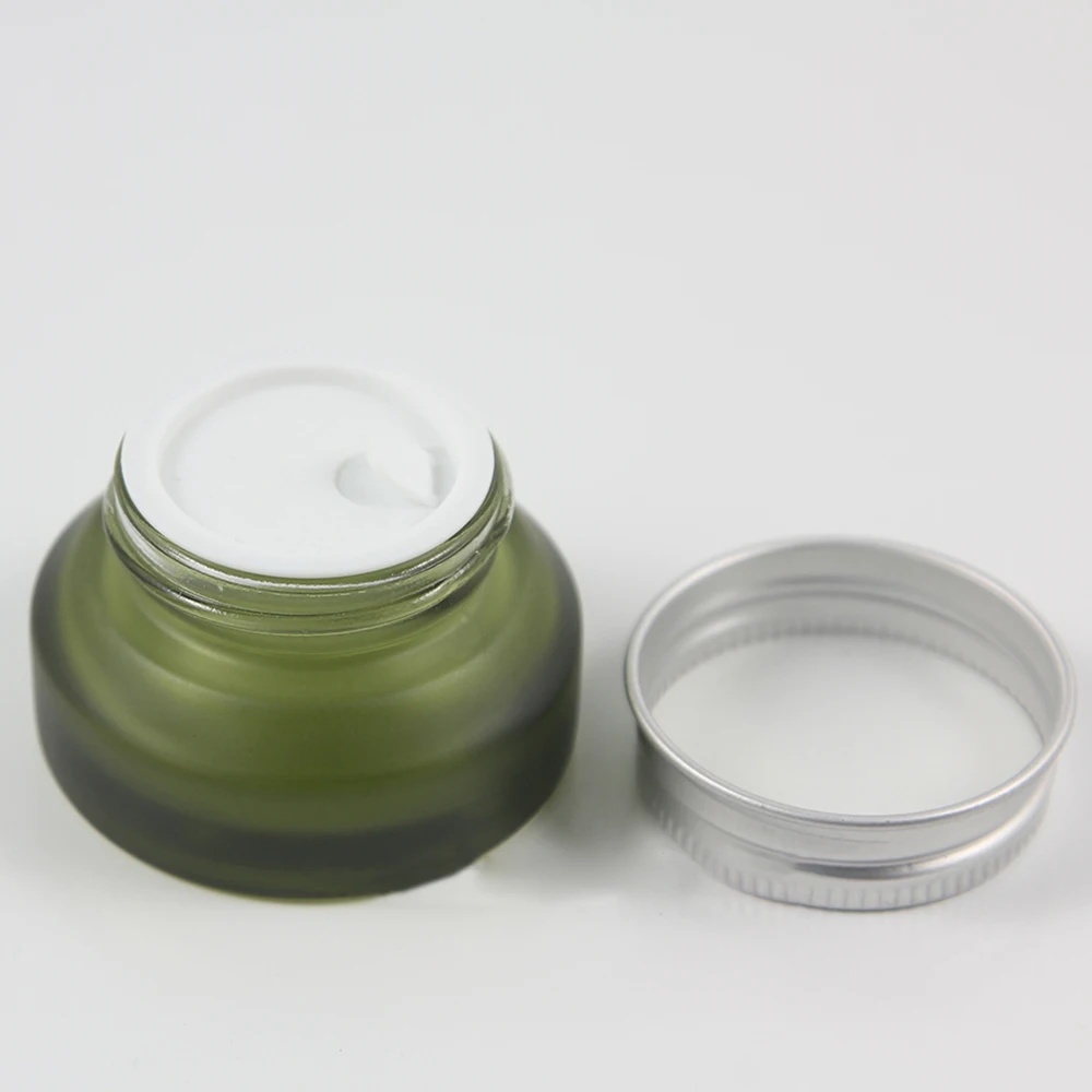 

30pcs empty 15g olive green frost glass cream jar with silver lid, glass 15ml cosmetic packaing eye cream,15g mini glass bottle