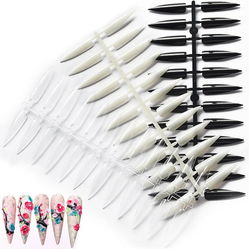 240-teiliges Nagelkunst-Set, klare, natürliche, vollständig bedeckende, ovale, spitze Stiletto-Kunstnägel für künstliche Maniküre im Salon – Detail 8