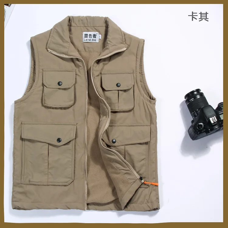 Multi Pockets Vests For Men  Winter Fleece Photographer Reporters Volunteer's Waistcoat Tools Pockets Working Uniforms VT-226