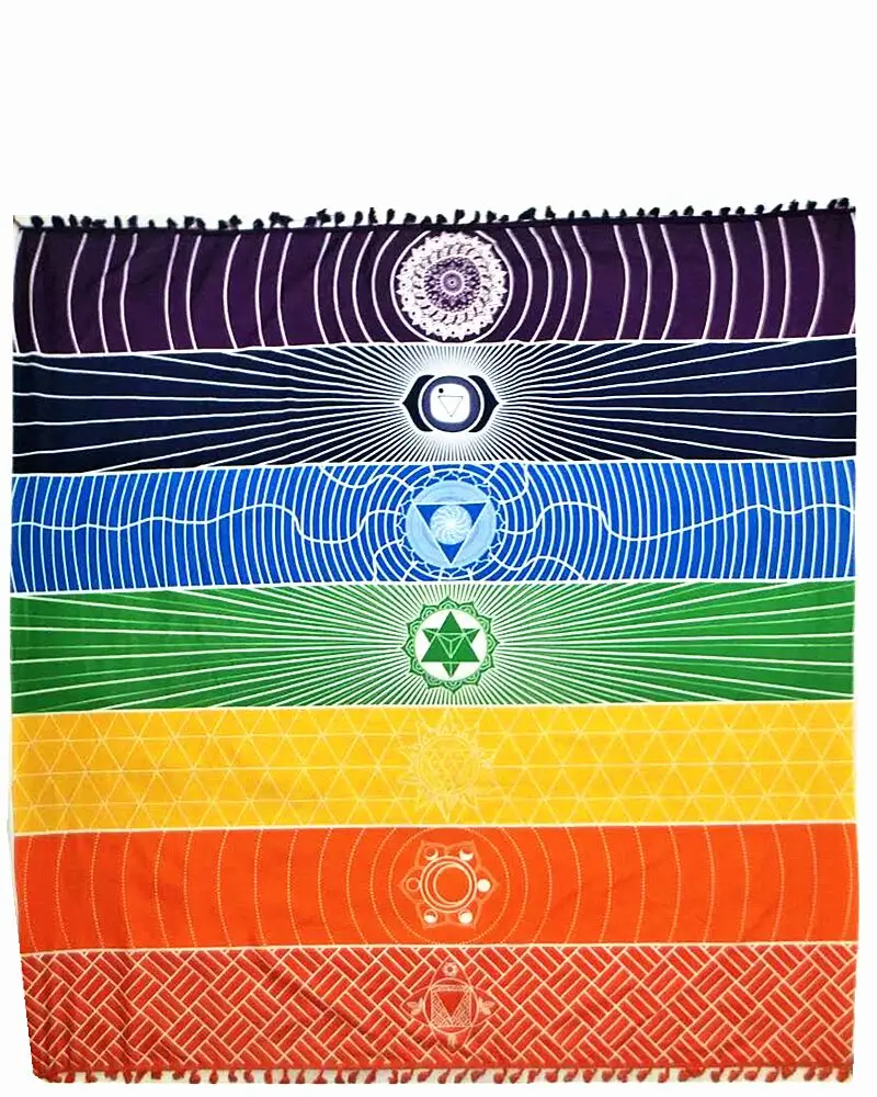 Bohemia Wall Hanging India Mandala Blanket 7 Chakra Colored Tapestry Rainbow Stripes Travel Summer Boho Beach Towel Yoga Mat