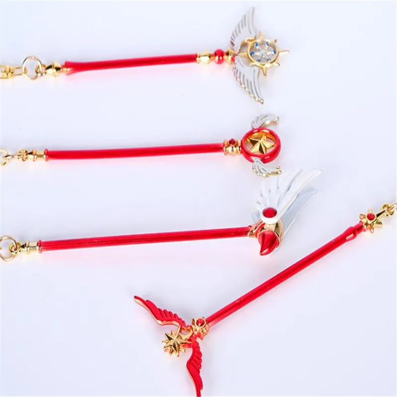 Anime Card Captor Sakura Action Figure Printed Bird's Head Magic Stick Wings Cartoon Keychain Xmas Pendant Key Ring Toy A833