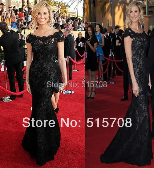 

Hot Sale Red Carpet Black Lace Prom Gowns Off The Shoulder Long Mermaid Formal Evening Dress Custom Make