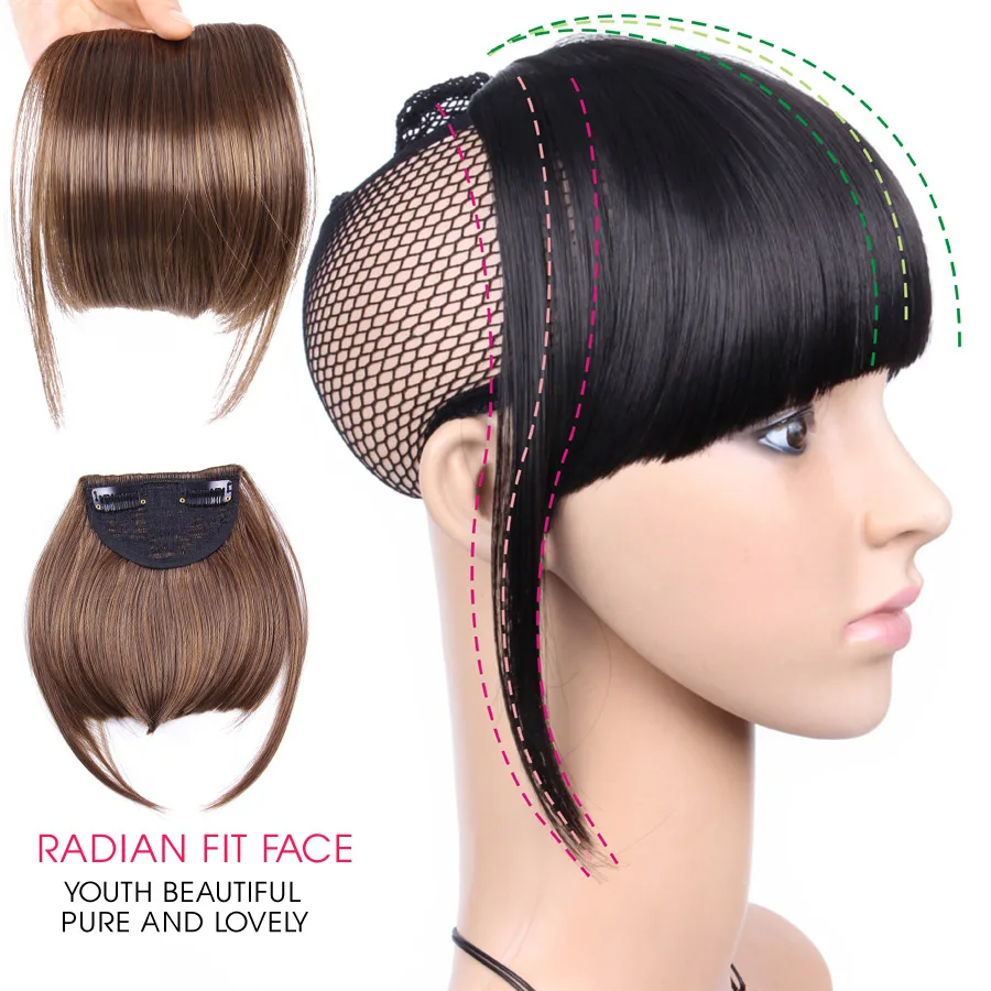 Fringe Bangs for Women Synthetic Clip-in Fake Hair  Blunt Bangs Black Brown Blonde Clip-on Hairpieces