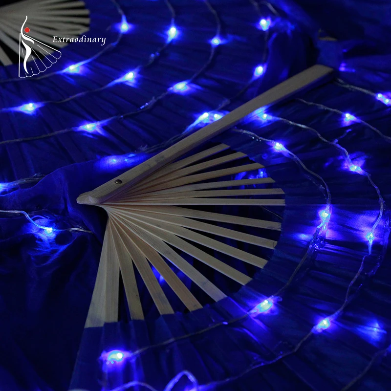 New Women Belly Dance LED Fans Performance Level Hand Prop Light up Flashed Lights Shiny Pleated Festival Carnival