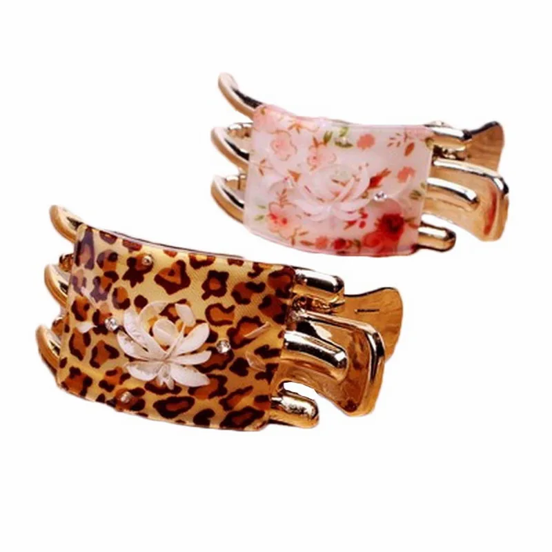 Pinzas para el pelo con estampado de leopardo para mujer, horquillas acrílicas con flores talladas, accesorios para el cabello, 1 unidad