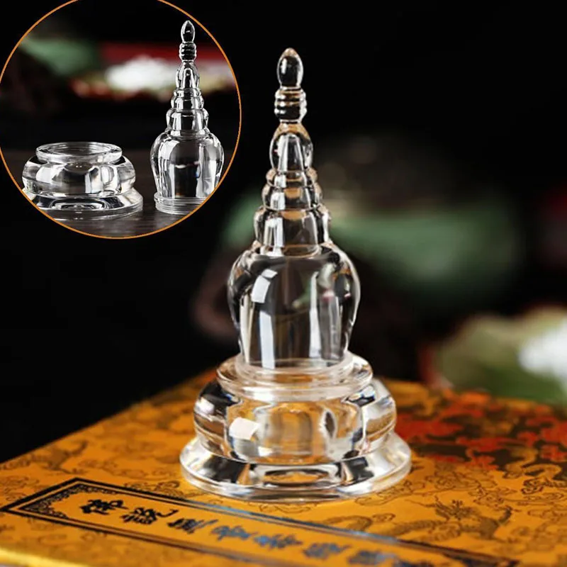 1PC Transparent Clear Acrylic Crystal Buddha Stupa Tower Tibet Buddhist Decoration