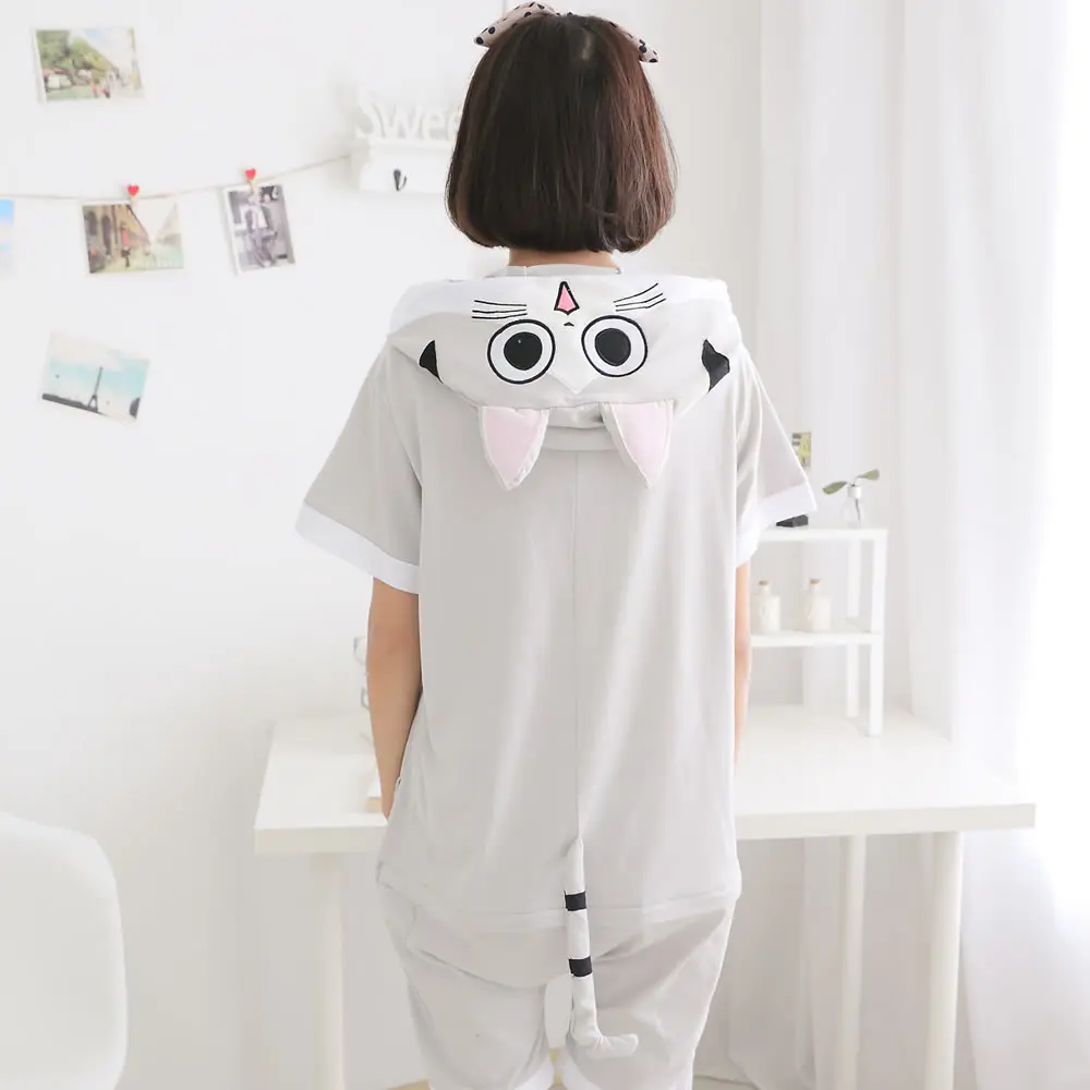 Cartoon animal conjoined Novelty Anime Animal Chi\'s Sweet Home Cheese cat Summer Onesie for Women/Men Adults Pajamas Sleepwear