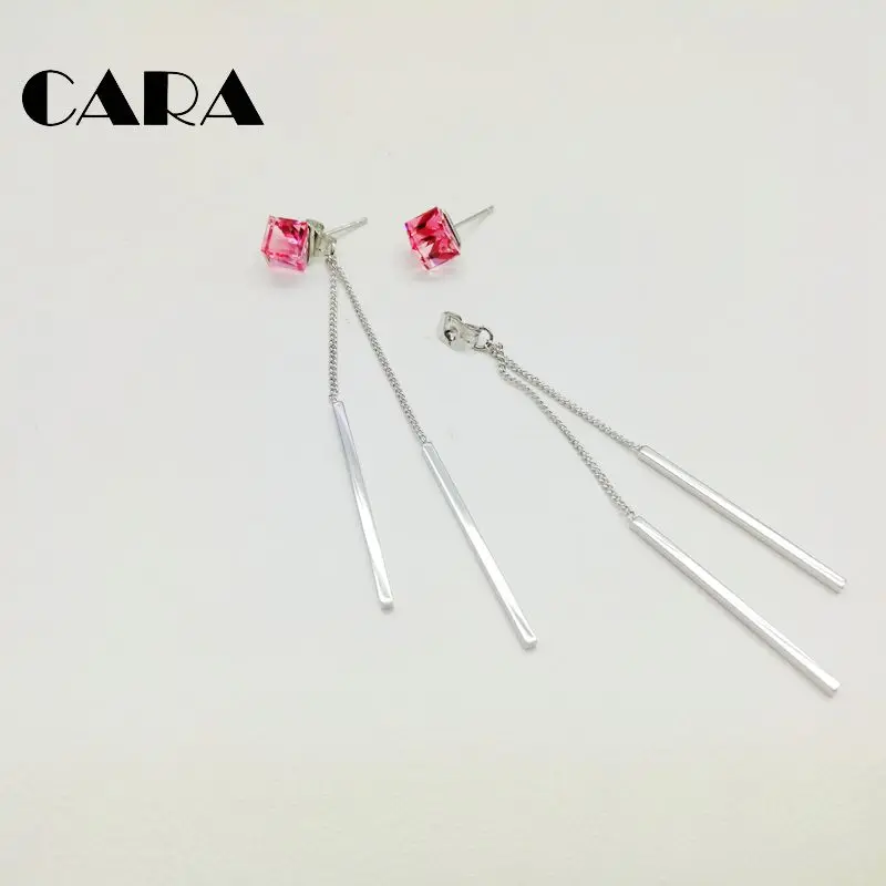 2019 New 2 in 1 Anti-allergic 925 sterling silver drop earrings Removable Tassel dangle earrings Crystals CARA0201