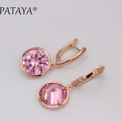 PATAYA New 585 Rose Gold Color Round Natural Cubic Zirconia Dangle Earrings Multi-Colored RU Hot Exclusive Design Earrings