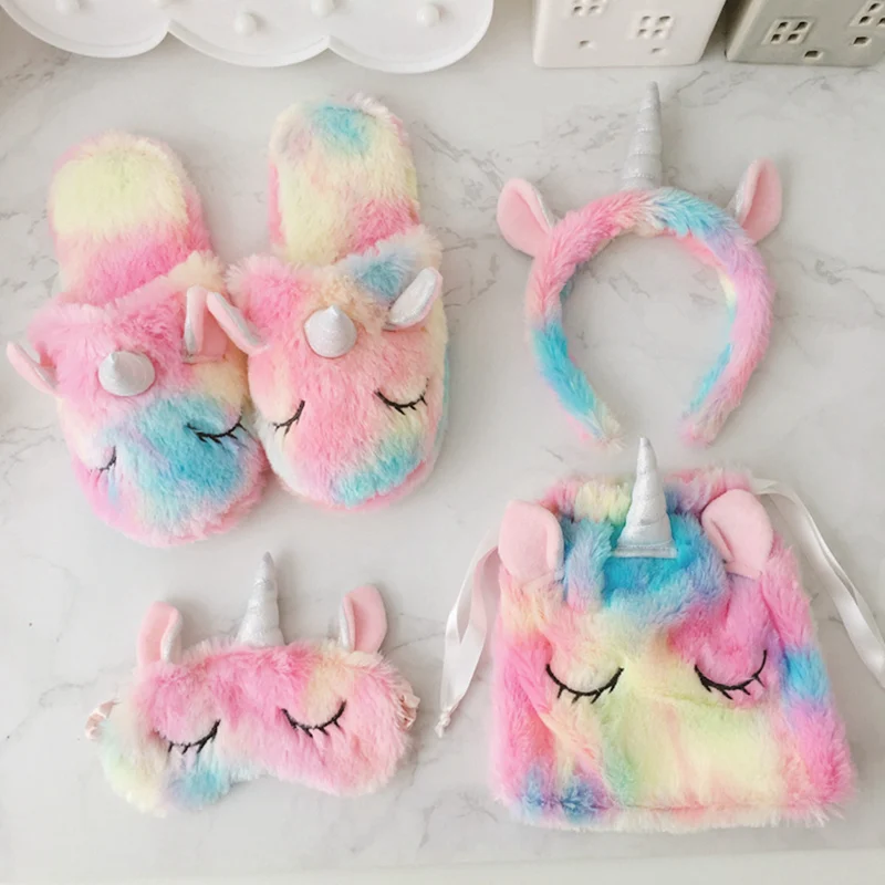 

1pc Unicorn Eye Mask Cartoon Sleeping Mask Plush Eye Shade Cover/Drawstring Bag/Hair Hoop For Travel Home Gift