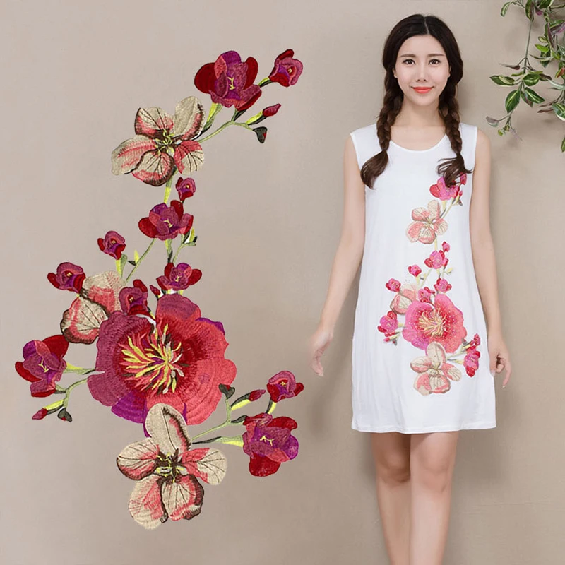 Nowa naszywka/aplikacja z kwiatem śliwy, naszywana, haftowana, koronkowa ozdoba do sukienki, cheongsam, dekoracja ubrań, akcesoria DIY