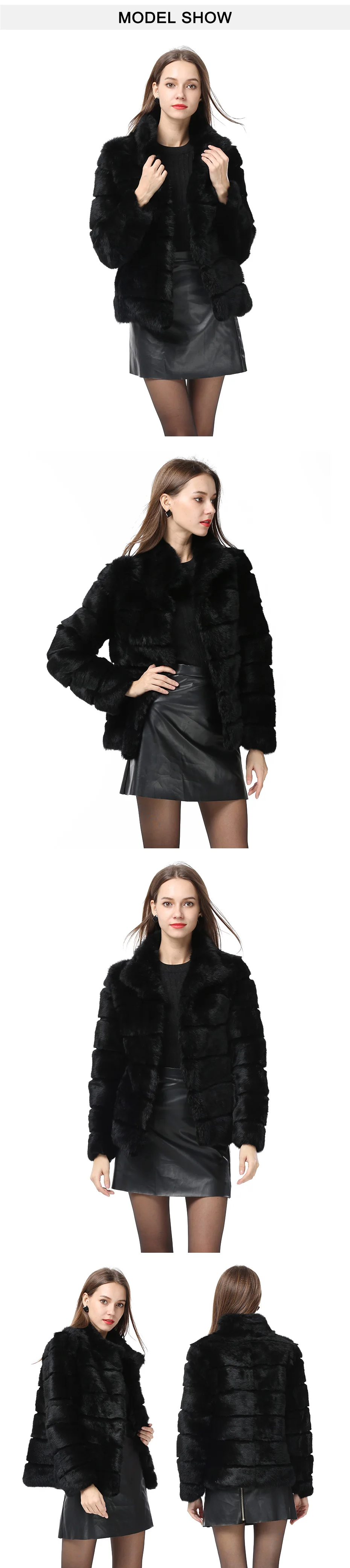 QUEENTINA  Rabbit Fur Coat Collar Whole Full Pelt Fashion Luxury Waistcoat Natural Imitation Coats New Women's Winter Jacket