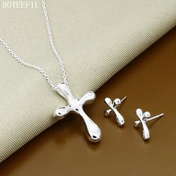DOTEFFIL 925 Sterling Silver Water Drop/Raindrop Cross Necklace Earring Set For Woman Wedding Engagement Fashion Charm Jewelry