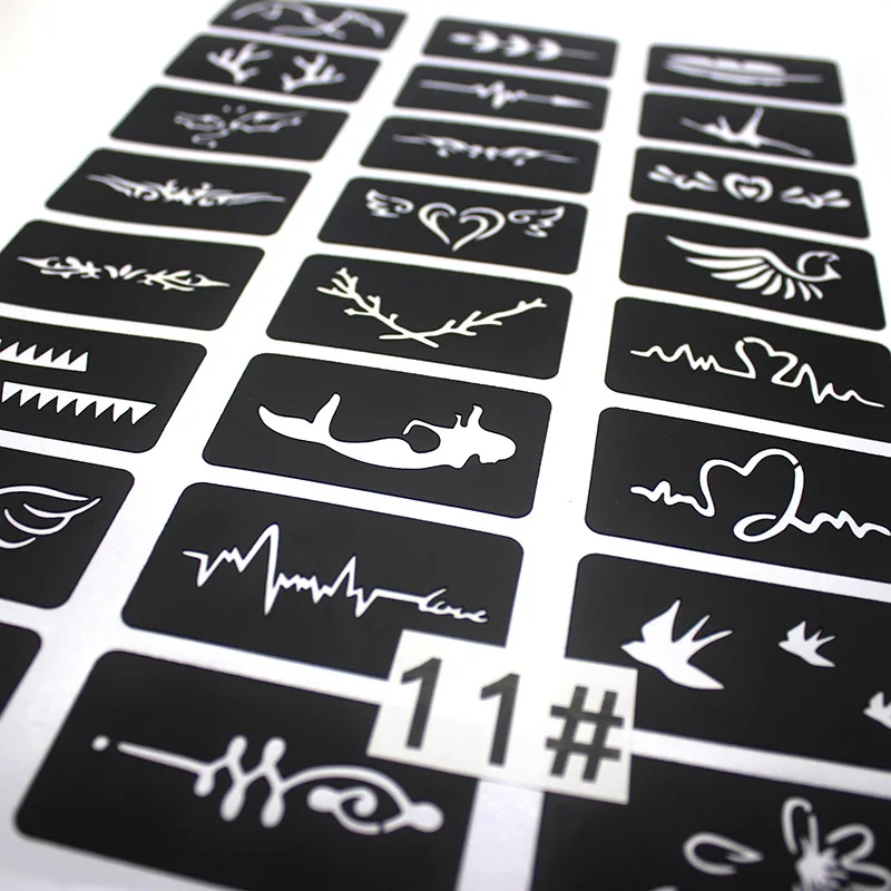Plantillas de tatuaje pequeñas reutilizables, arte corporal, brillo, aerógrafo temporal, pintura facial, 141 piezas, 6 hojas