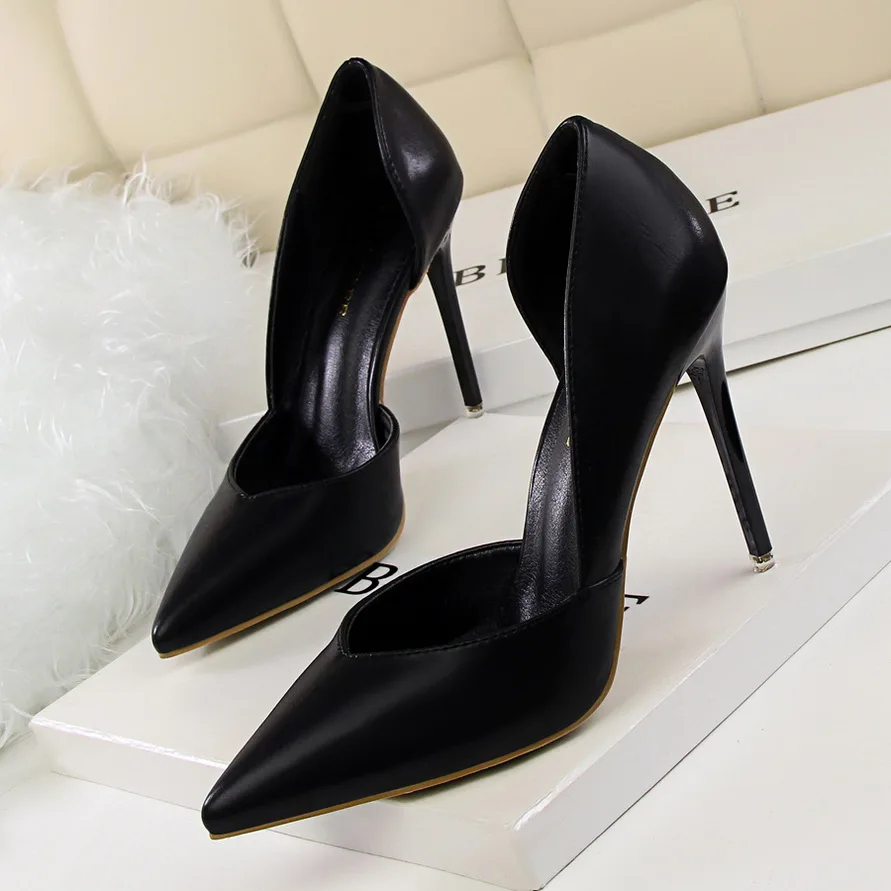 BIGTREE New Fashion Simple Sexy Nightclubs Show Thin Women's Shoes Thin Heels Ultra-high Heels Shallow Tip Hollow Single Shoes view 4